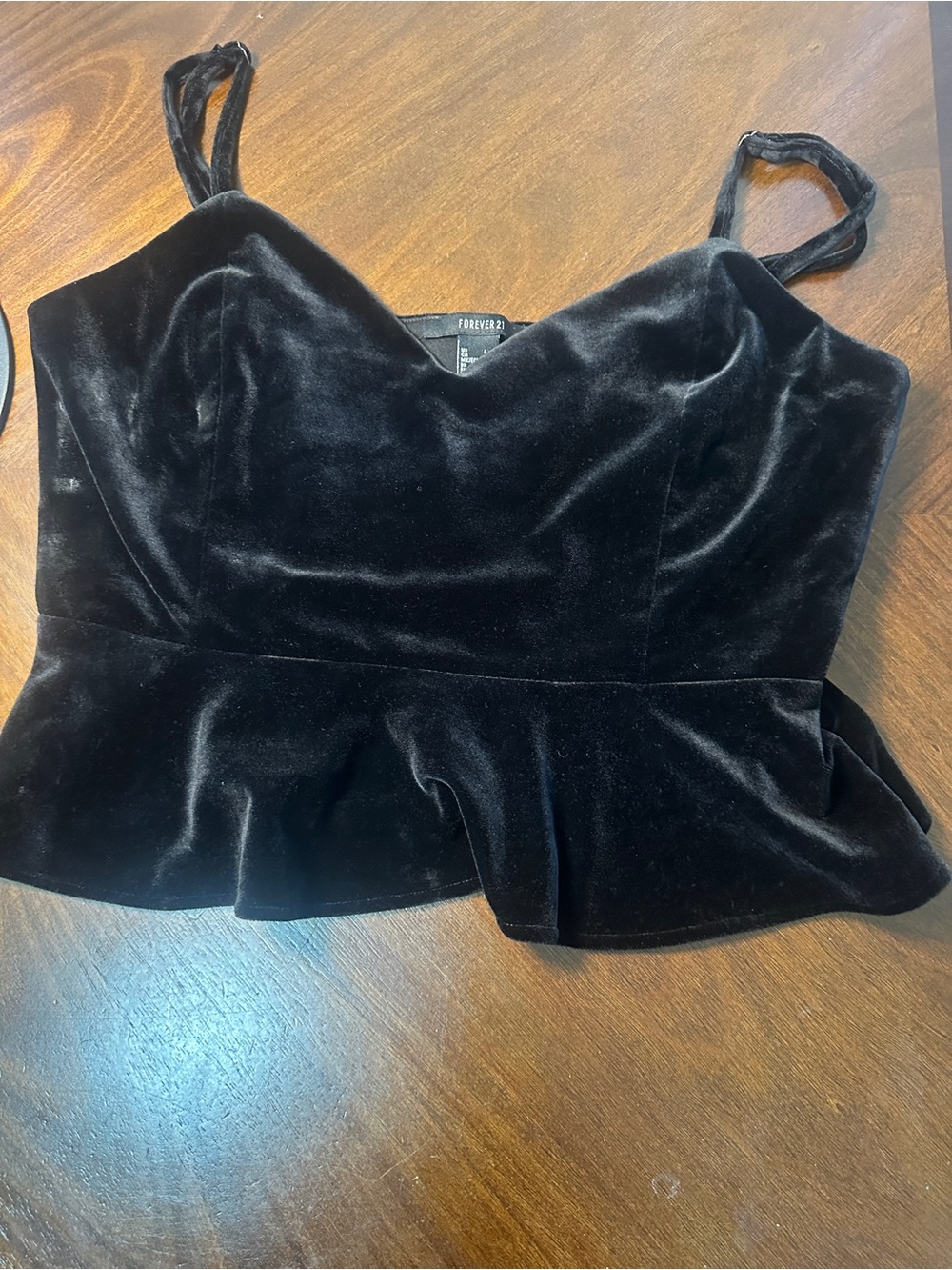 Forever 21 Black Velvet Peplum Camisole with Spaghetti Straps